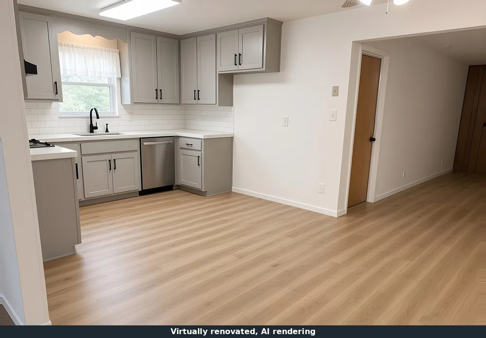 Kitchen after, virtually renovated AI rendering